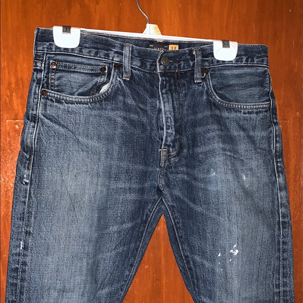 J. Crew Blue Straight Jeans with Distressed Details